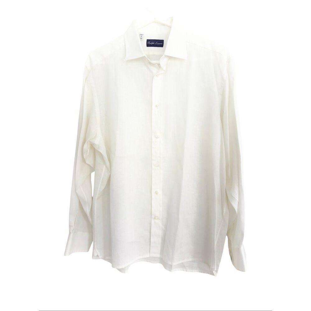 Ralph Lauren Purple Label White Linen Men Shirt Made in Italy Sz 16